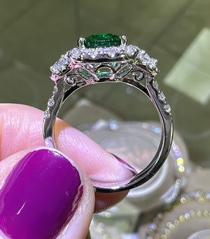 GRS Certified Ladies Statement 2.83ct tw Cushion Cut Ceylon Emerald & Diamond Ring