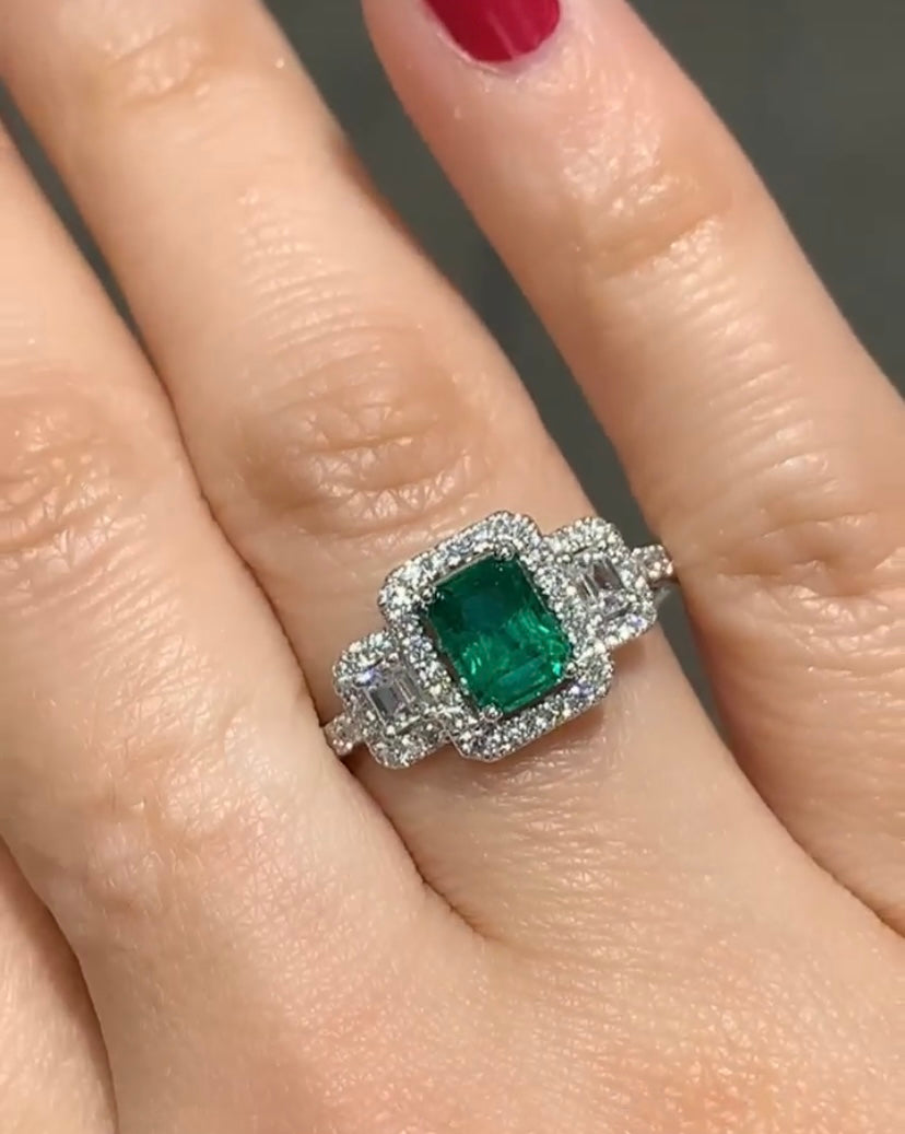 Emerald & Diamond Cocktail Right-hand Ring