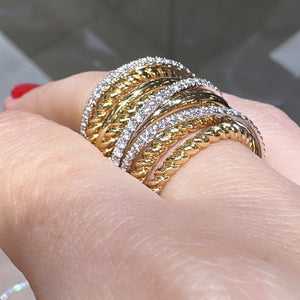 Criss-Cross Two -Tone Gold & Diamond Ring