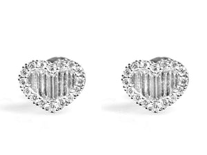 1.10ctw Baget Halo Diamond Heart Earrings - HANIKEN JEWELERS NEW-YORK