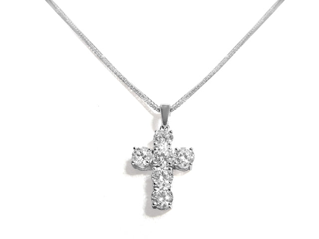 Six Stone Diamond Cross Pendant Necklace 1.47ct tw