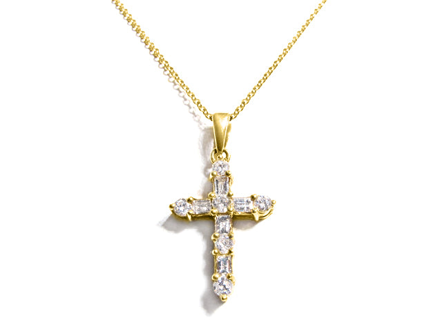 Yellow Gold Diamond Cross Baguettes And Rounds