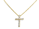 Baguette Cut Yellow Gold Cross On A Chain 0.96cts