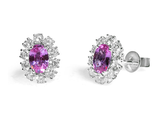Diamond and Pink Sapphire Stud Earring 1.15 cts