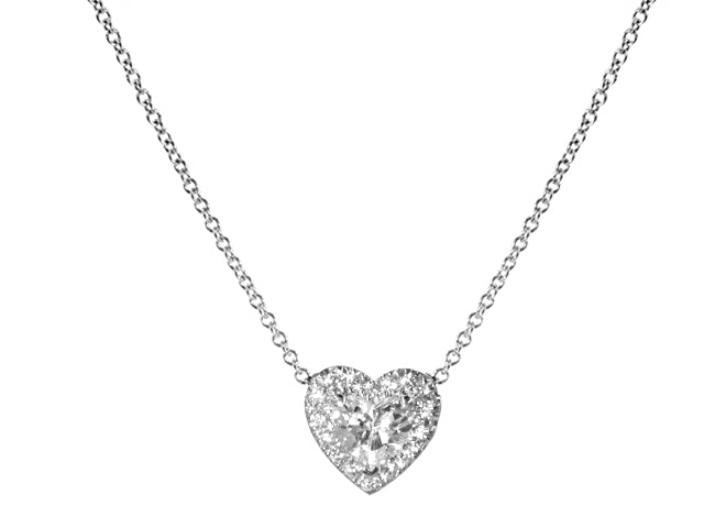 0.68CT T.W. Diamond Heart Halo Solitaire Necklace - HANIKEN JEWELERS NEW-YORK