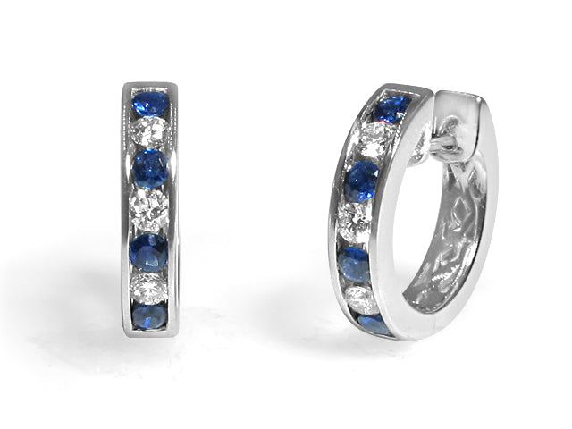 Blue Sapphire and Diamond Huggies
