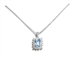 Diamond And Aquamarine Pendant with Chain Necklace