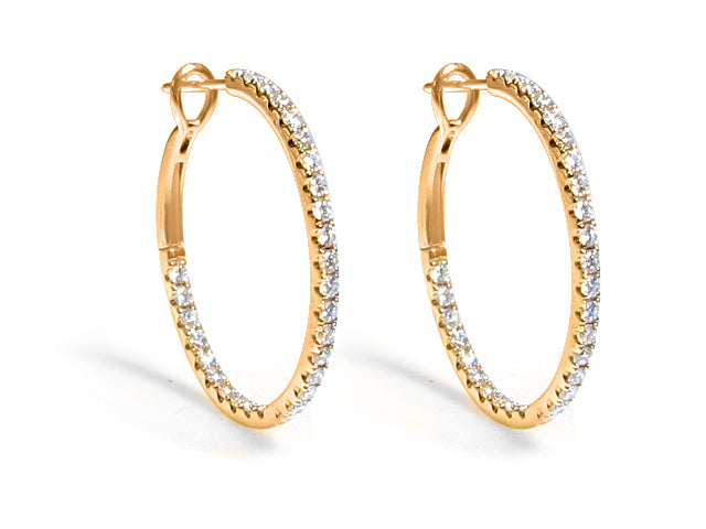 1.25 ctw Rose Gold Diamond Hoop Earrings - HANIKEN JEWELERS NEW-YORK
