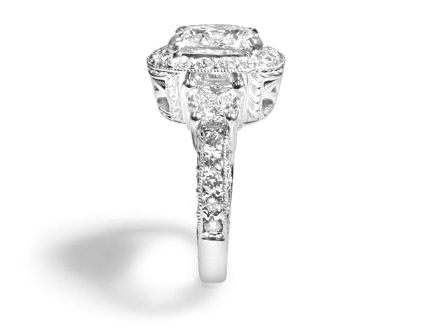 Cushion Cut Three Stone GIA Certified Engagement Ring 3.02ct