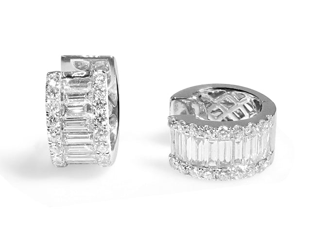 White Gold Huggie Emerald Cut Diamond Earrings - HANIKEN JEWELERS NEW-YORK