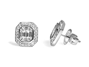Ladies Diamond Round and Baguette Stud Earrings - HANIKEN JEWELERS NEW-YORK