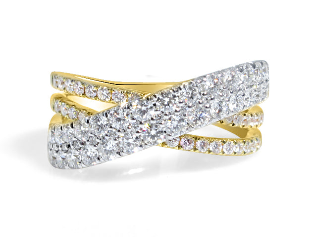 1.14ct t.w. Yellow Gold Criss Cross Diamond Cocktail Ring - HANIKEN JEWELERS NEW-YORK