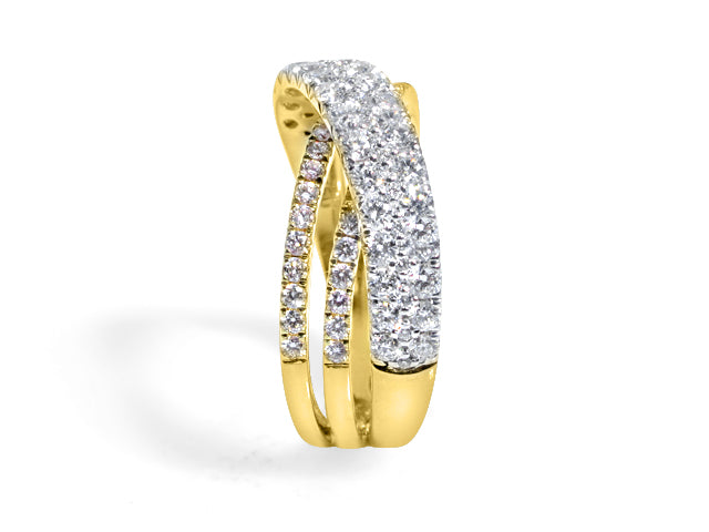 1.14ct t.w. Yellow Gold Criss Cross Diamond Cocktail Ring - HANIKEN JEWELERS NEW-YORK