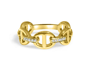 Yellow Link Gold and Diamond Ring - HANIKEN JEWELERS NEW-YORK