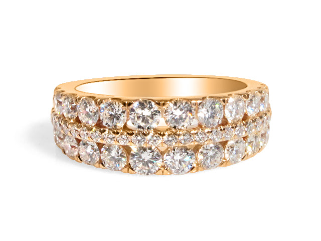 Ladies Rose Gold Three Row Diamond Ring - HANIKEN JEWELERS NEW-YORK