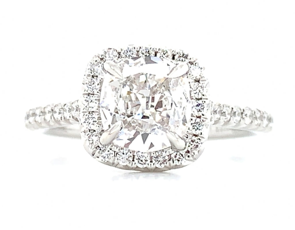 GIA Certified Henri Daussi Designer Cushion Cut 1.84ct t.w. Halo Engagement Ring