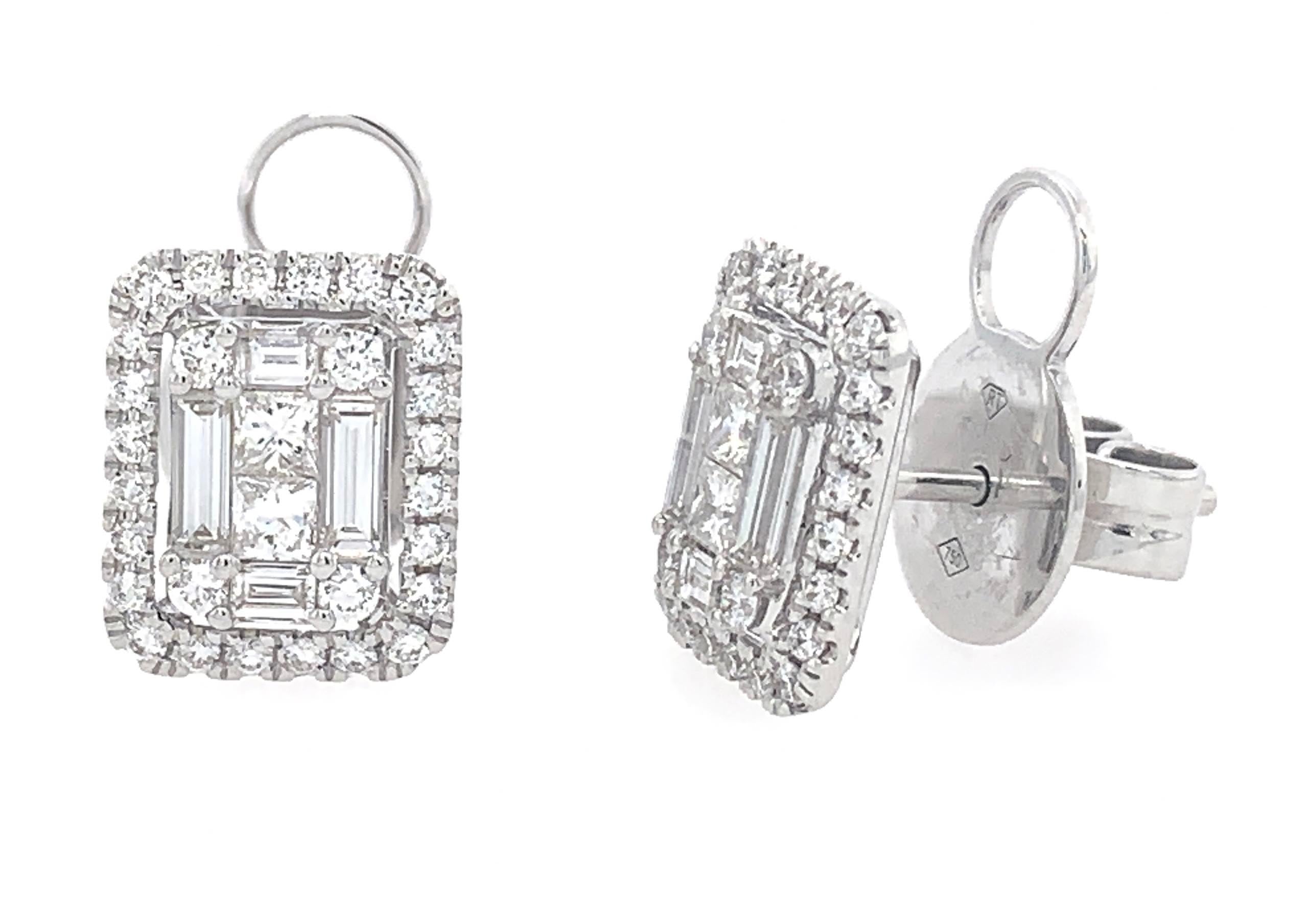 Ladies Diamond Stud Earrings with Rounds & Princess and Baguette Diamonds - HANIKEN JEWELERS NEW-YORK