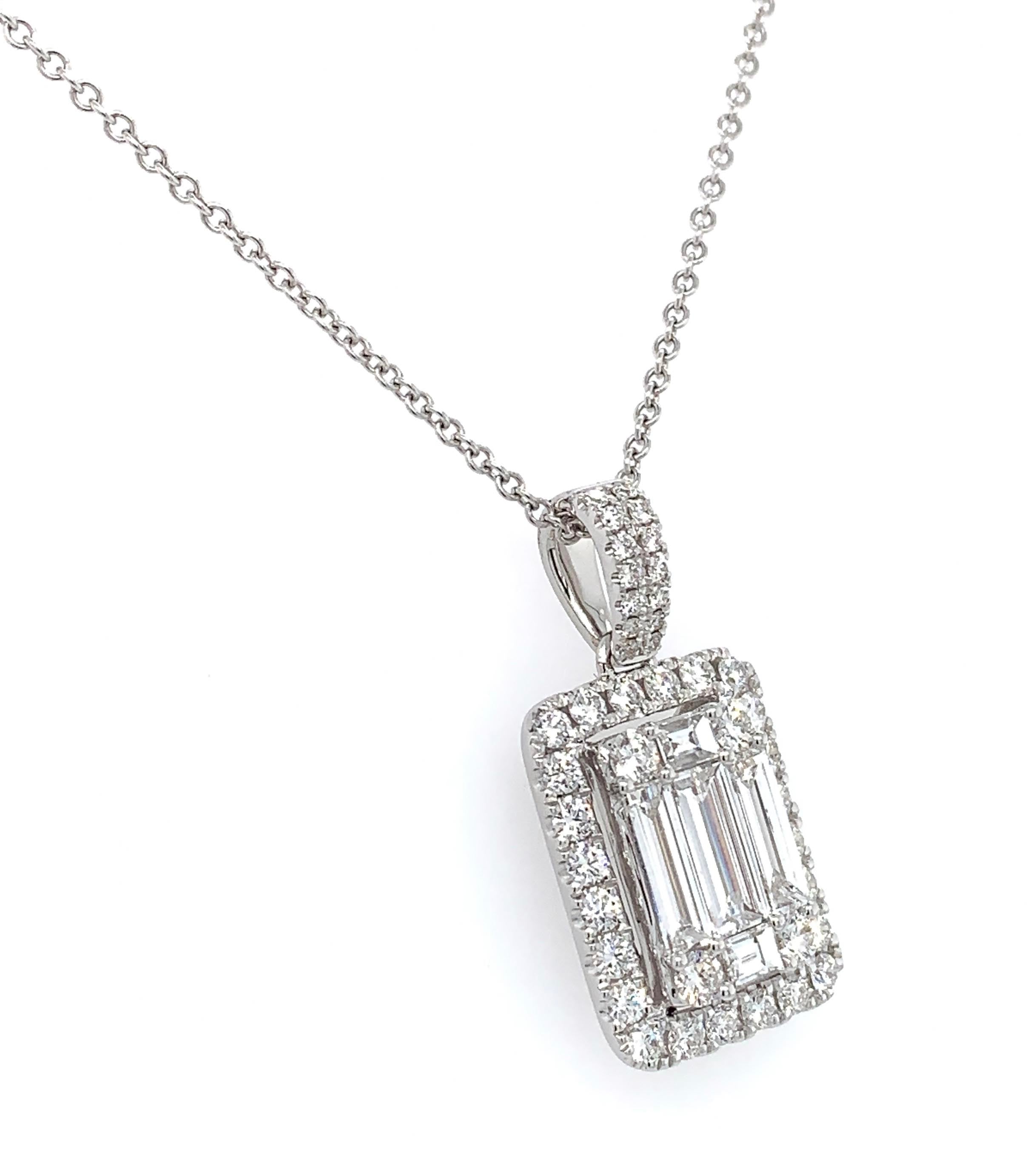 1.58ct tw Diamond Emerald Cut Invisible-set Pendant Necklace