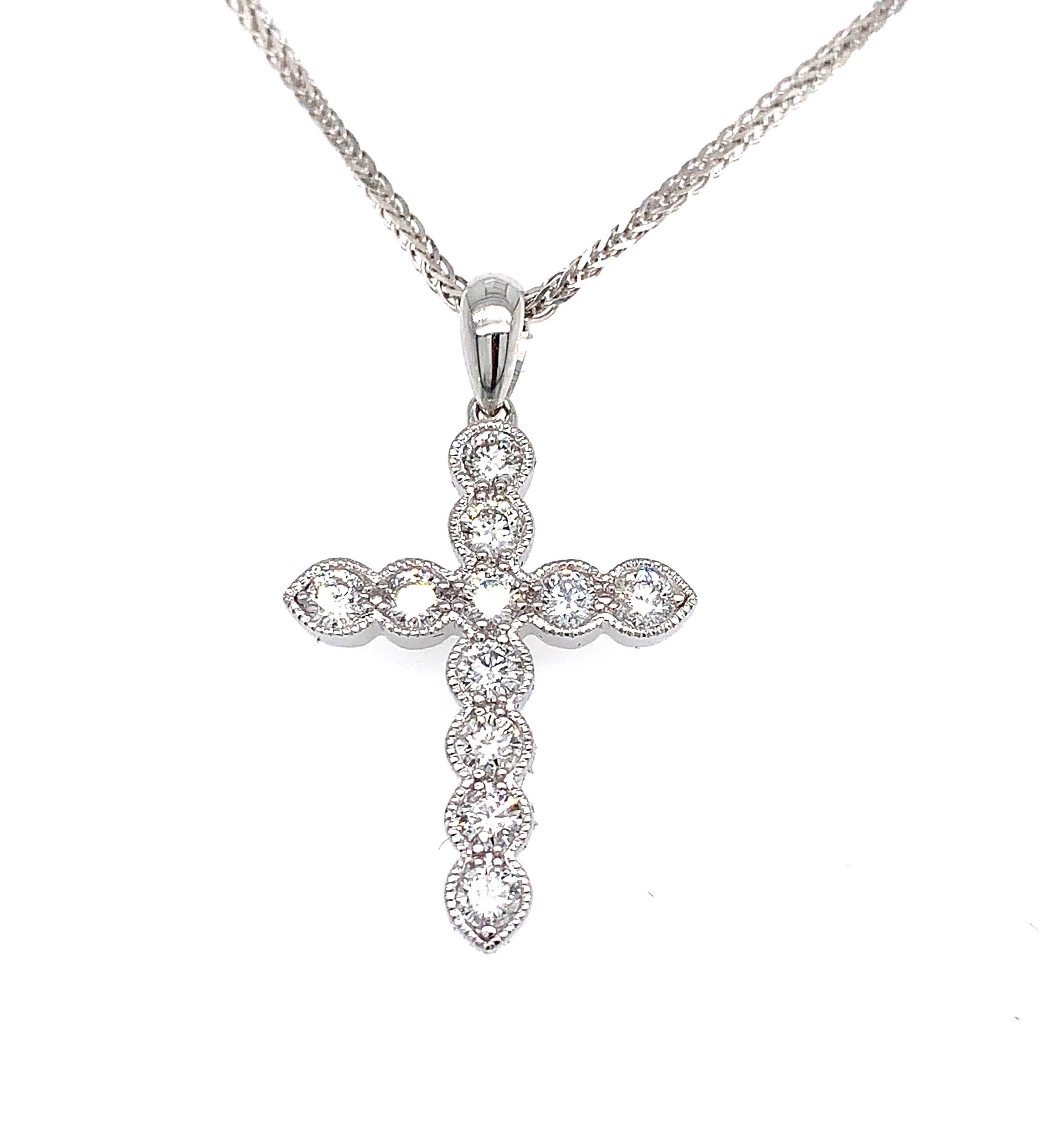 Diamond Cross With Milgrain Edging Pendant Necklace