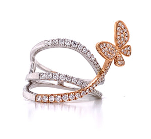 0.61CTW Two tone Diamond Butterfly Ring - HANIKEN JEWELERS NEW-YORK